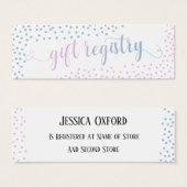 Roze blauwe Confetti Baby Cadeaubon Registry Hando Mini Visitekaartjes (Voorkant /achterkant)