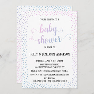Roze blauwe Confetti TypografieBaby Shower Kaart