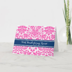 Roze Blauwe Damast Dank Je Wel Bruidsmeisje Vriend Bedankkaart