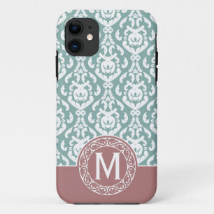 Roze Blauwe Damast Monogram iPhone 11 Hoesje