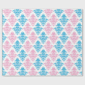 Roze blauwe damesgender onthulling cadeaupapier (Vlak)