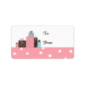 Roze, blauwe en chocolade bruine verpakkingen etiket (Voorkant)