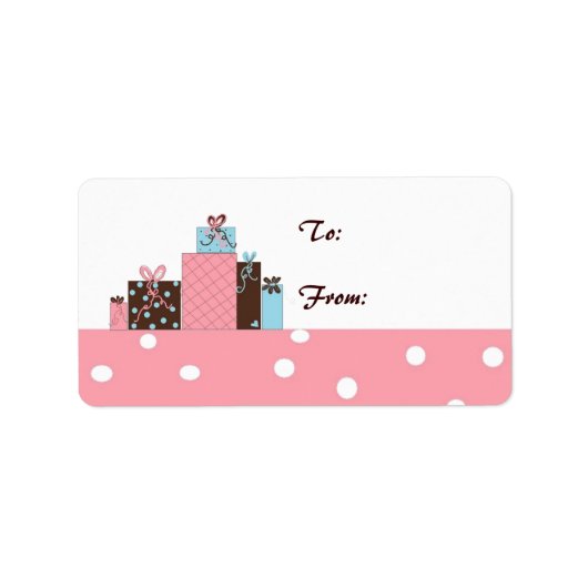 Roze, blauwe en chocolade bruine verpakkingen etiket (Voorkant)