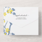 Roze blauwe en gele vertakking met bloemen bruilof all in one uitnodiging (Achterkant)