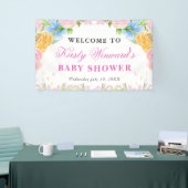 Roze, Blauwe en Gele Zomerbloemen Baby shower Spandoek (Beurs)