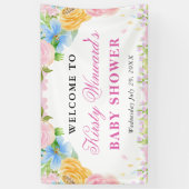 Roze, Blauwe en Gele Zomerbloemen Baby shower Spandoek (Verticaal)
