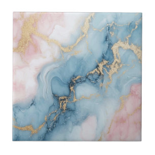 Roze, Blauwe en Gouden Krullen Tegeltje