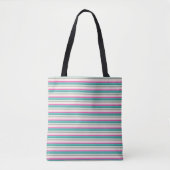 Roze blauwe en groene strepen tote bag (Voorkant)