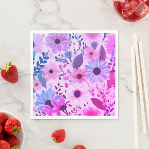 Roze, blauwe en paarse bloemen Krachtige bloem f Servet