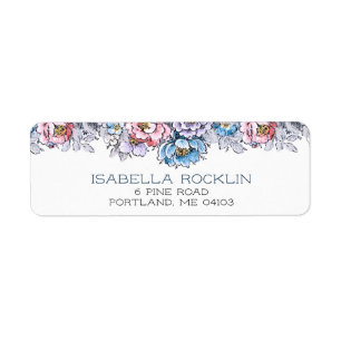 roze, blauwe en Paarse Floral Etiket