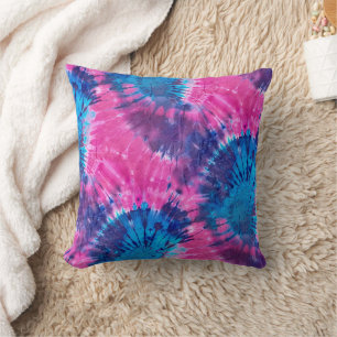 Roze Blauwe en Paarse Spiraal Tie Dye Kussen
