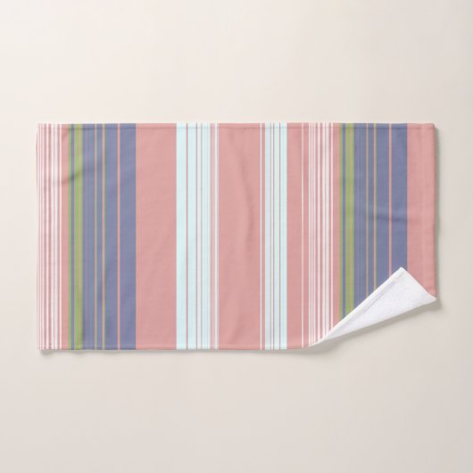 Roze, blauwe en verticale strepen van olijven. bad bad handdoek (Handdoek)