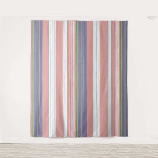 Roze, blauwe en verticale strepen van olijven. wandkleed (Voorkant)