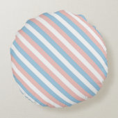 Roze, blauwe en witte diagonale streep rond kussen (Achterkant)