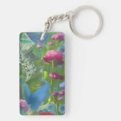 Roze, blauwe en witte floraal sleutelhanger (achterkant)