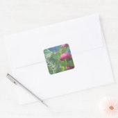 Roze, blauwe en witte floraal vierkante sticker (Envelop)