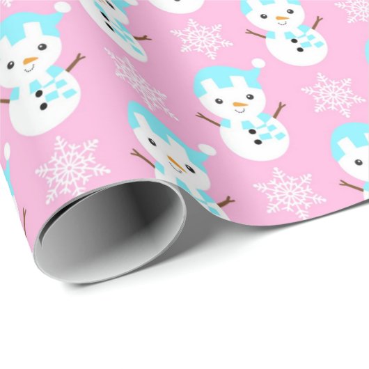 Roze, blauwe en witte kerstman cadeaupapier (Rol Hoek)