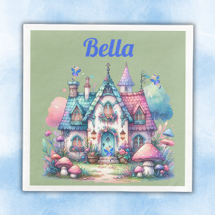Roze & Blauwe Fairy Cottage Core Monogram op Groen Servet