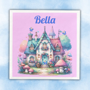 Roze & Blauwe Fairy Cottage Core Monogram op Roze Servet