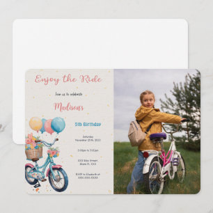 Roze & Blauwe Fiets Verjaardagsfoto Kaart