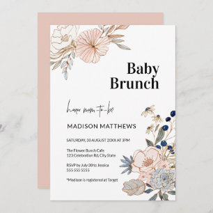 Roze blauwe Floral Baby Brunch Shower Kaart
