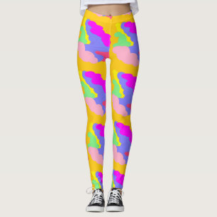 Roze blauwe gele bladerwolken vormen kleine patron leggings