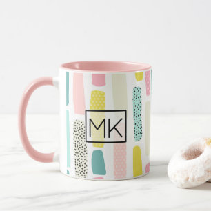 Roze, blauwe gele Mok Paintborstelkoffie