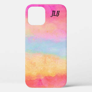Roze blauwe gele regenboog Abstracte strepen iPhone 12 Hoesje