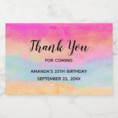 Roze blauwe gele regenboogstripes Hartelijk dank Sparkling Wijnetiket (Enkel label)