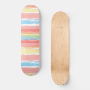 Roze blauwe gele witte Waterverf Stripes Skateboard