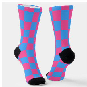 Roze Blauwe Geruite Controlepatroon Sokken