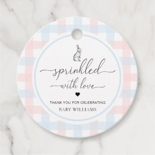 Roze blauwe gingham Bunny Rabbit geprinkeerd met l Bedankjes Labels