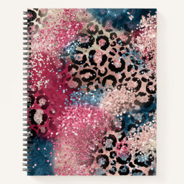 Roze Blauwe Glitter Leopard Print Notitieboek