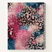 Roze Blauwe Glitter Leopard Print Notitieboek (Achterkant)