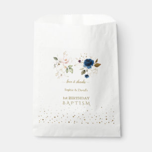 Roze Blauwe Gouden Bloemen Tweeling 1e Verjaardag Bedankzakje