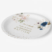 Roze Blauwe Gouden Bloemen Tweeling 1e Verjaardag  Papieren Bordje (Gekanteld)