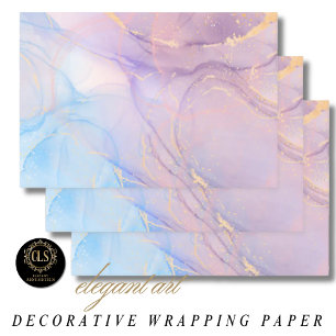 Roze & Blauwe Gouden Glitter Marmer Inpakpapier Vel