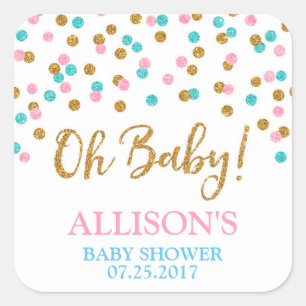 Roze blauwe gouden Stippen Baby shower Favor Tags