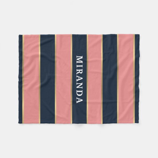 Roze blauwe gouden streep patroon fleece deken (Voorkant (Horizontaal))