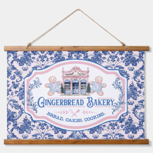 Roze & Blauwe Grandmillennial Peperkoek Bakkerij Hangend Wandkleed