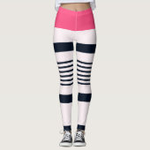 Roze blauwe grensstrepen leggings (Voorkant)