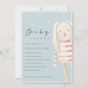 Roze blauwe grijze bunny Baby shower nodigt uit Bedankkaart