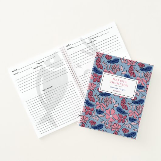 Roze & Blauwe Hand Getrokken Bloemblok Print Recep Notitieboek (Binnen)