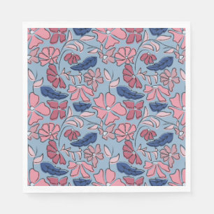 Roze Blauwe Hand Getrokken Bloemblok Print Servet