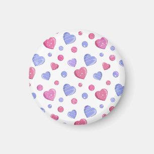 Roze, blauwe harten op een witte achtergrond. magneet