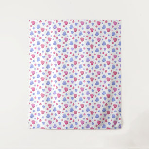 Roze, blauwe harten op een witte achtergrond. wandkleed