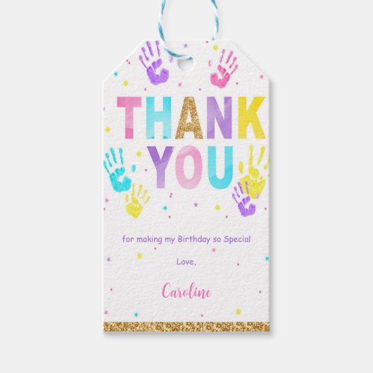 Roze & Blauwe High Five Cadeaubijslagers  Cadeaulabel (Voorkant)