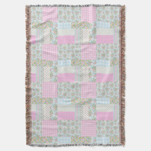 roze blauwe hond Rozen Faux Patchwork Deken (Voorkant Verticaal)