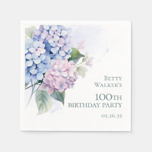 Roze Blauwe Hortensia's 100ste Verjaardagsfeest Servet