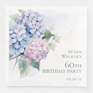 Roze Blauwe Hortensia's 60ste Verjaardagsfeest Servet